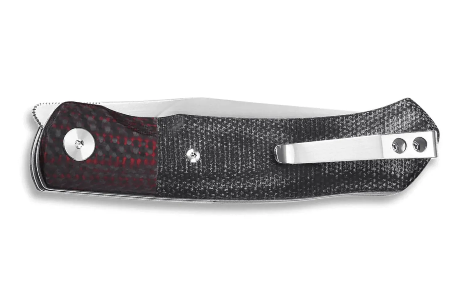 Couteau pliant QSP Gannet 137A manche en carbone et micarta noir et rouge 11,4cm