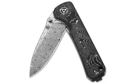 Couteau pliant QSP Hawk 131Q acier damas manche en fibre de carbone noir et aluminium 10,5cm