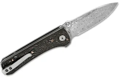 Couteau pliant QSP Hawk 131S acier damas manche en fibre de carbone et cuivre 10,5cm