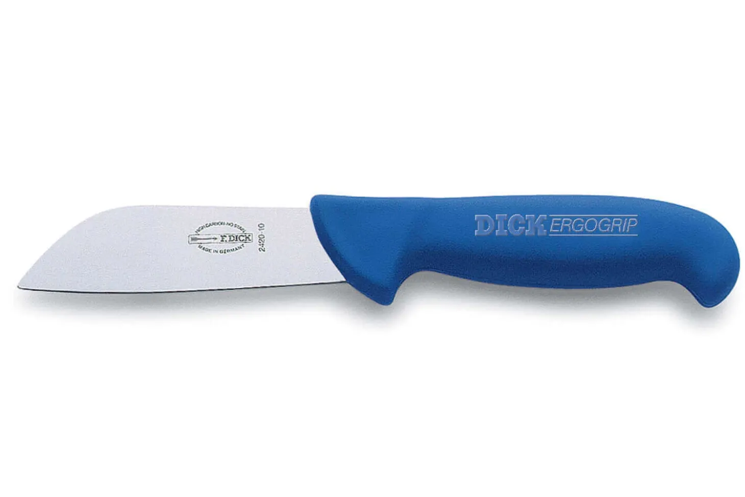 Couteau à poisson Dick Ergogrip lame courte et large 10cm manche bleu