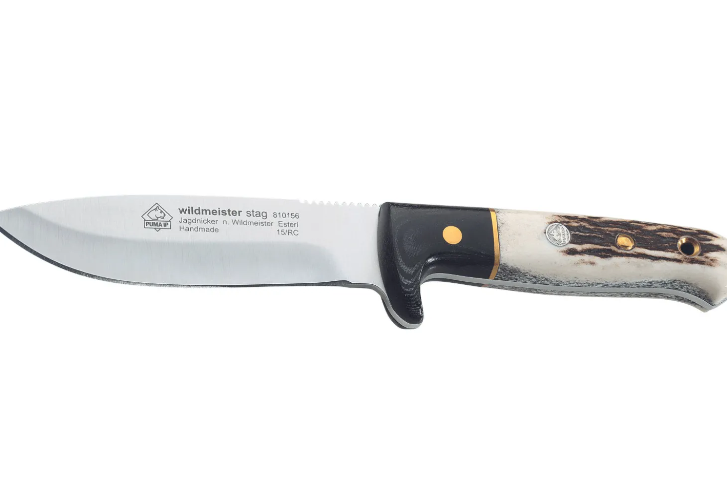 Couteau Puma IP Wildmeister Stag 366212 lame 11,8cm manche bois de cerf/micarta + étui en cuir