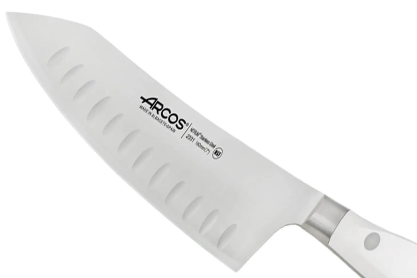 Couteau rocking santoku forgé Riviera White Arcos lame alvéolée 18cm