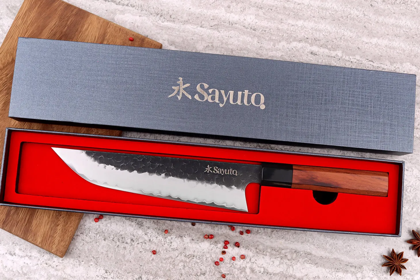 Couteau sakimaru Sayuto Séquoia San Mai martelé 20cm