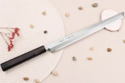 Couteau sakimaru takohiki japonais artisanal 30cm Sakai Takayuki Byakko manche en ébène + étui