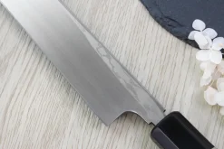 Couteau sakimaru takohiki japonais artisanal Naoki Mazaki Damascus biseauté 27cm