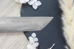 Couteau sakimaru takohiki japonais artisanal Naoki Mazaki Damascus biseauté 27cm
