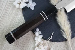 Couteau sakimaru takohiki japonais artisanal Naoki Mazaki Damascus biseauté 27cm