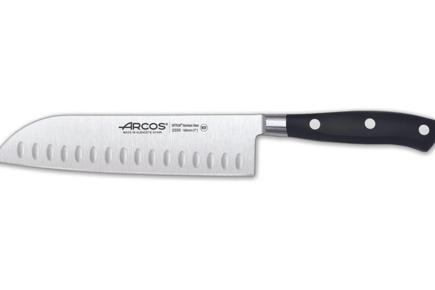 Couteau Santoku Arcos Riviera forgé lame alvéolée 18cm