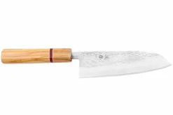 Couteau santoku 16,5cm japonais artisanal Yuzo SLD olivier et sequoia