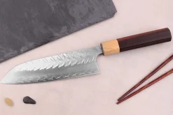 Couteau santoku 16,5cm japonais artisanal Yoshimi Kato SPG Strix V-Tsuchime