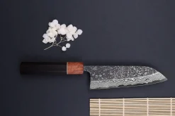 Couteau santoku 16,5cm japonais artisanal Masashi Yamamoto SLD Kuro damas