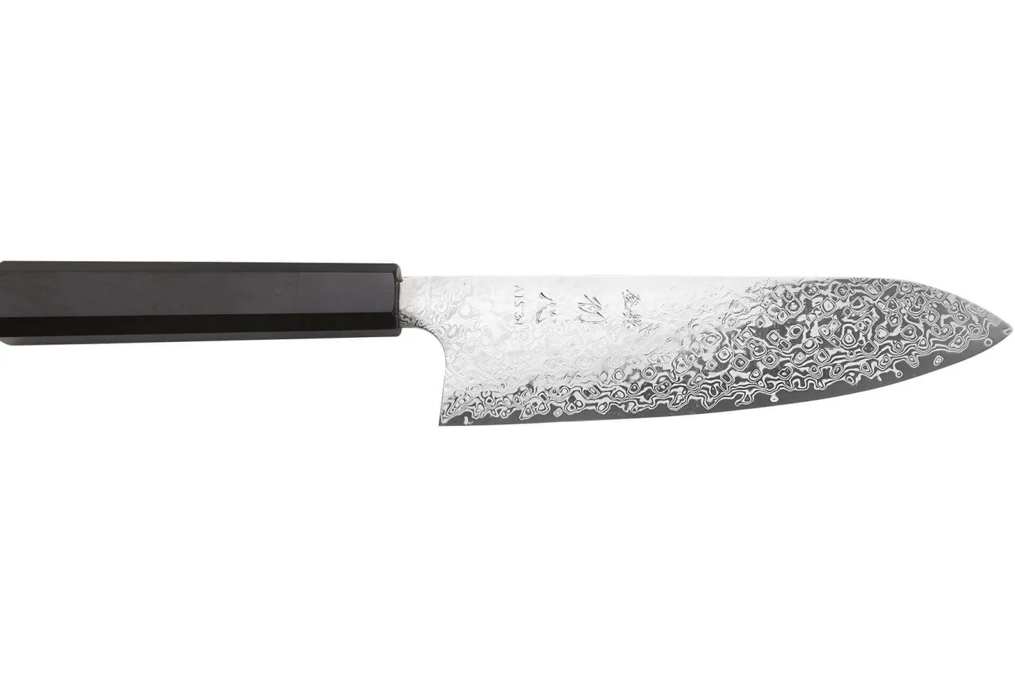 Couteau santoku 18cm japonais artisanal Hatsukokoro Ginga ATS-34 Damas ébène