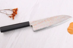 Couteau santoku 18cm japonais artisanal Hatsukokoro Hayabusa Rainbow Damas
