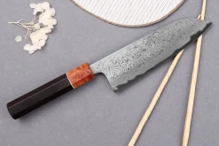 Couteau santoku 16,5cm japonais artisanal Toshihiro Wakui Aogami 2 damas laminé