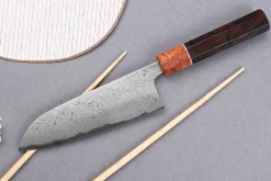 Couteau santoku 16,5cm japonais artisanal Toshihiro Wakui Aogami 2 damas laminé