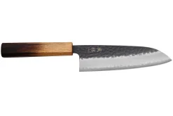 Couteau santoku 16,5cm japonais artisanal Yuzo Black AS chêne brûlé