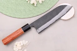Couteau santoku 18cm japonais artisanal Masashi Yamamoto BS1 Black Nashiji