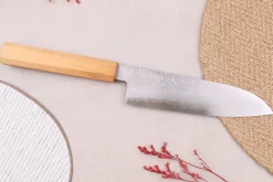 Couteau santoku 18cm japonais artisanal Hado Ginsan Cherry damassé