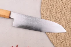 Couteau santoku 18cm japonais artisanal Hado Ginsan Cherry damassé