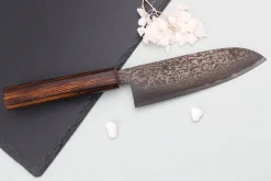 Couteau santoku 16,5cm japonais artisanal Nakamura Kaishin Ginsan Black Damas