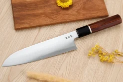 Couteau santoku 19,5cm japonais artisanal Sukenari SG2 San Maï manche en bois de rose