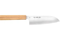 Couteau santoku 16,5cm japonais artisanal Sakai Kikumori TS10 en chêne