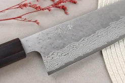 Couteau santoku 17cm japonais artisanal Nigara Hamono Tsuchime VG10 damas