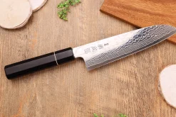 Couteau santoku 19,5cm japonais artisanal Sukenari ZDP-189 damas manche en ébène