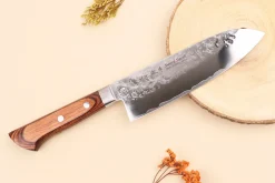 Couteau santoku 17cm japonais Satake Cutlery Brown Pakkawood AUS-8 San Maï Nashiji