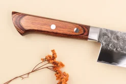 Couteau santoku 17cm japonais Satake Cutlery Brown Pakkawood AUS-8 San Maï Nashiji