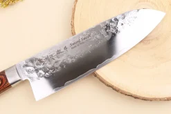 Couteau santoku 17cm japonais Satake Cutlery Brown Pakkawood AUS-8 San Maï Nashiji