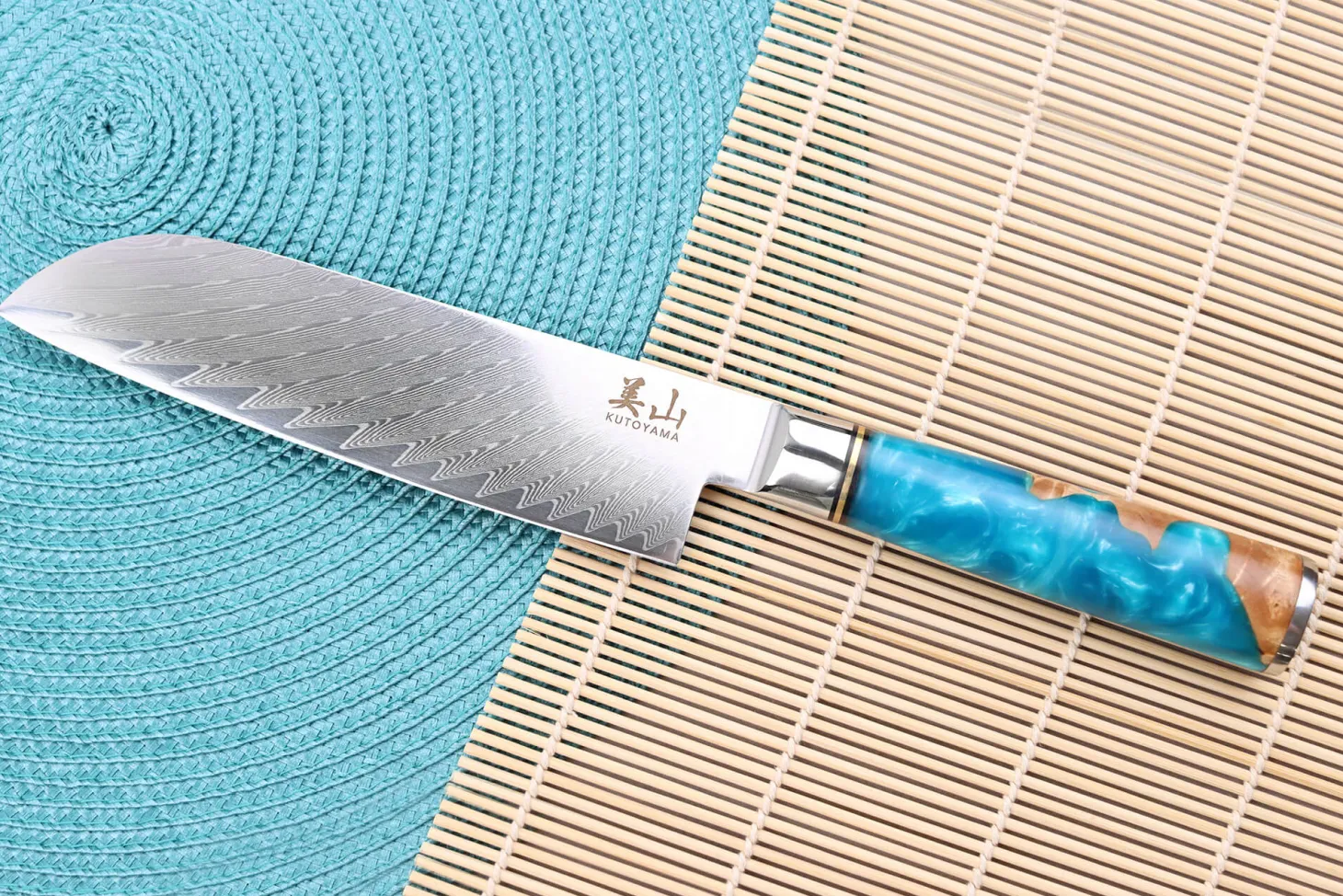 Couteau santoku 17cm Kutoyama damas Azur