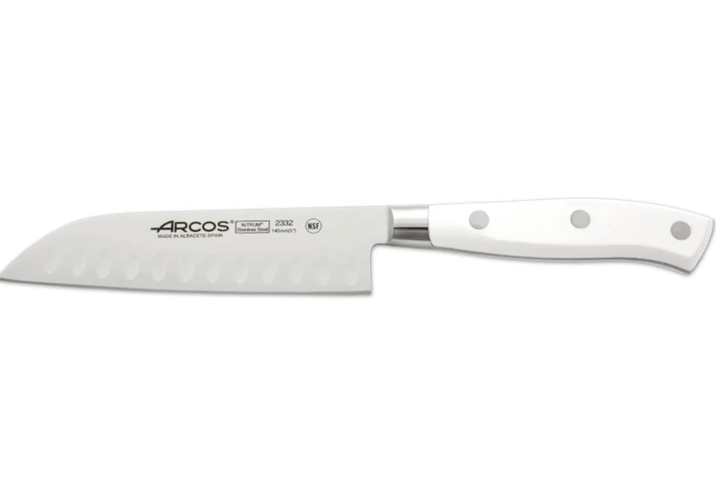 Couteau santoku forgé Riviera White Arcos lame alvéolée 14cm acier NITRUM®