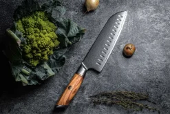 Couteau santoku Fukito Olive Damas alvéolé 14Cr 18cm