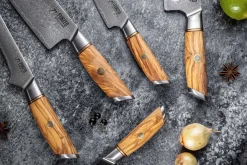 Couteau santoku Fukito Olive Damas alvéolé 14Cr 18cm