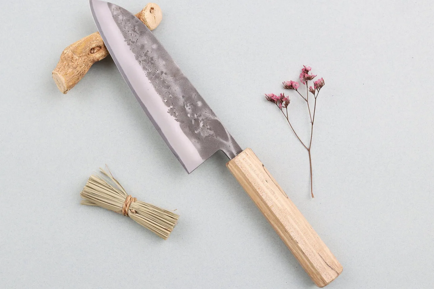 Couteau santoku japonais artisanal Wusaki Nakata Erable BS2 16,5cm manche érable