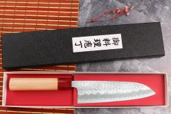 Couteau santoku japonais artisanal Tsunehisa Aogami Super martelé 16,5cm