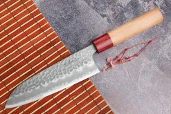 Couteau santoku japonais artisanal Tsunehisa Aogami Super martelé 16,5cm