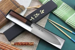 Couteau santoku japonais artisanal Kagekiyo Kurumi Ginsan 18cm