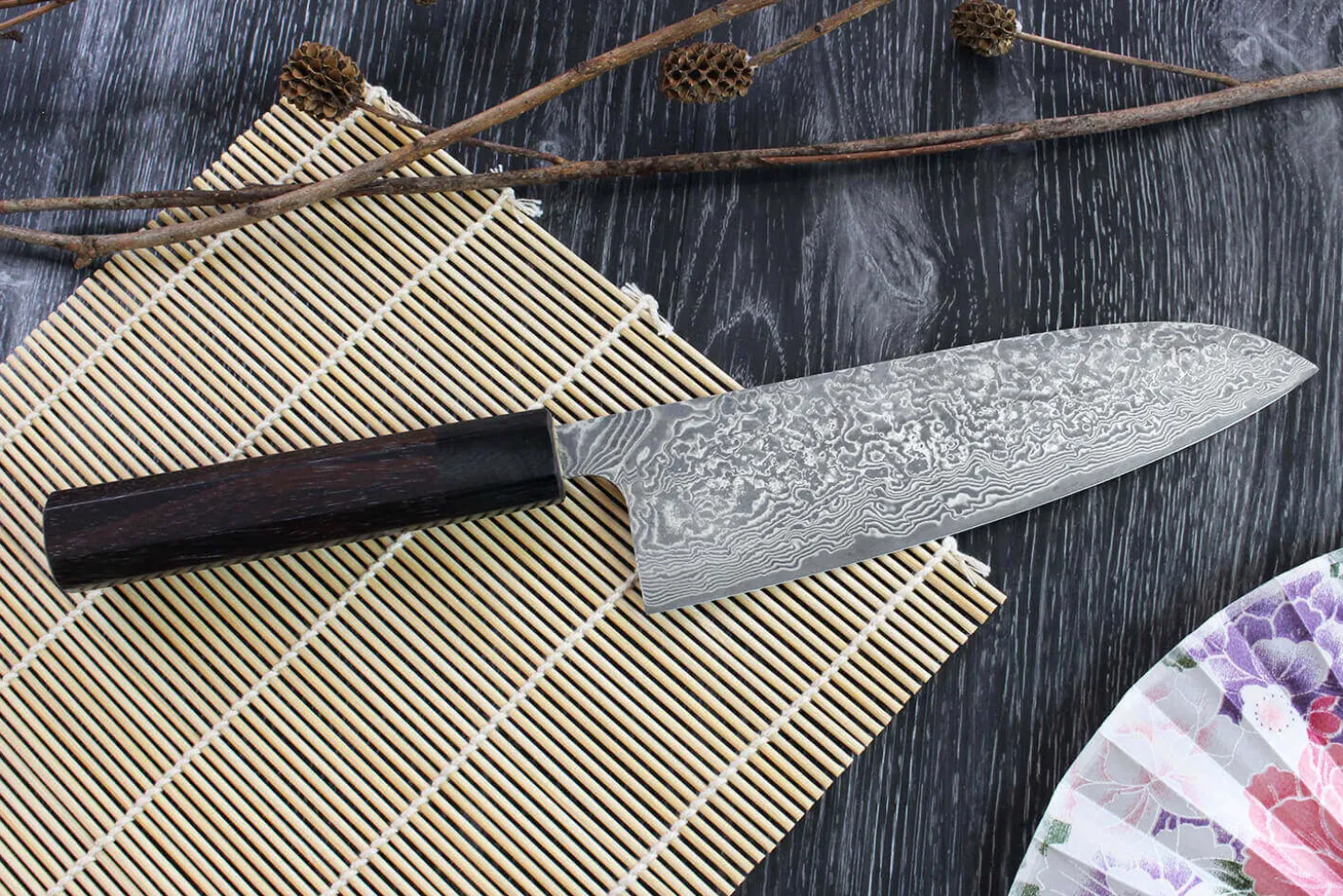 Couteau santoku japonais artisanal Takeshi Saji R2 Nickel Damas 18cm