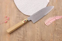Couteau santoku japonais artisanal Kasahara Shigehiro forgé par Yoshikazu Ikeda 16,5cm