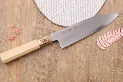 Couteau santoku japonais artisanal Kasahara Shigehiro forgé par Yoshikazu Ikeda 18cm