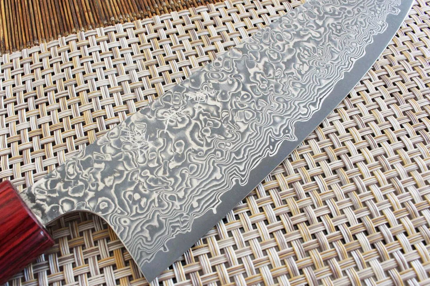 Couteau santoku japonais artisanal Yoshimi Kato 17cm VG10 Nickel Damascus cerisier