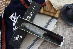 Couteau santoku japonais artisanal Yoshimi Kato 16.5cm VG10 Nickel Damascus