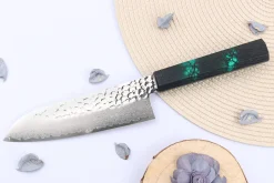 Couteau santoku japonais 17cm Sakai Takayuki Nanairo Green Damas VG10