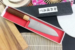 Couteau santoku japonais Tsunehisa SLD Damas bois de rose 16,5cm