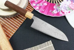Couteau santoku japonais Tsunehisa SLD Damas bois de rose 16,5cm