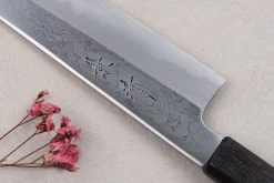 Couteau santoku kiritsuke japonais artisanal Kagekiyo Yoshikazu Tanaka Damas Aogami 18cm