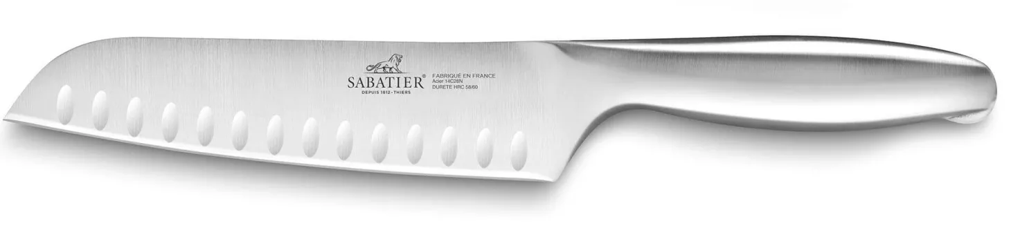 Couteau santoku Sabatier Fuso Nitro+ lame alvéolée Sandvik 18cm tout inox