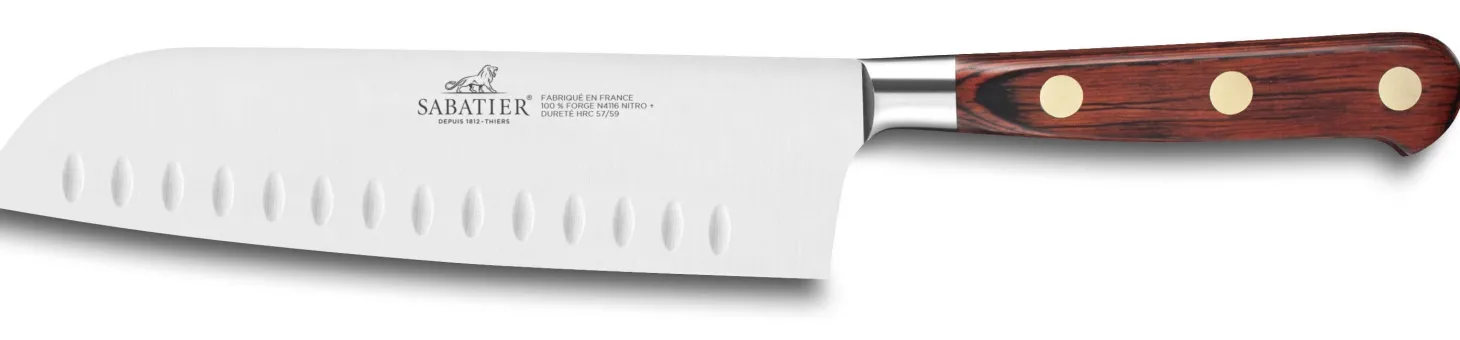 Couteau Santoku SABATIER Saveur alvéolé 100% forgé 18cm rivets laiton